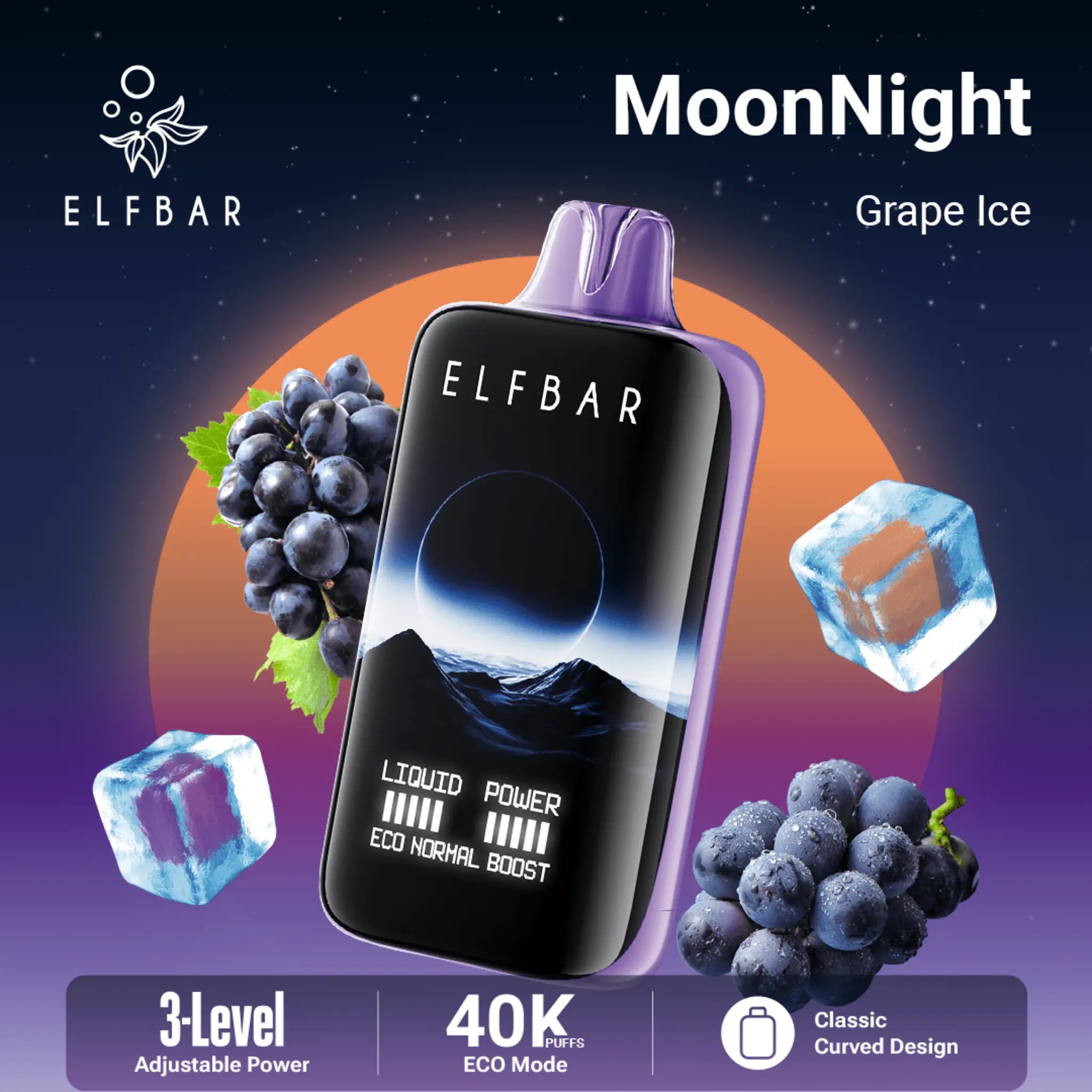 ELF BAR MOON NIGHT 40000 GRAPE ICE 5% RECHARGEABLE