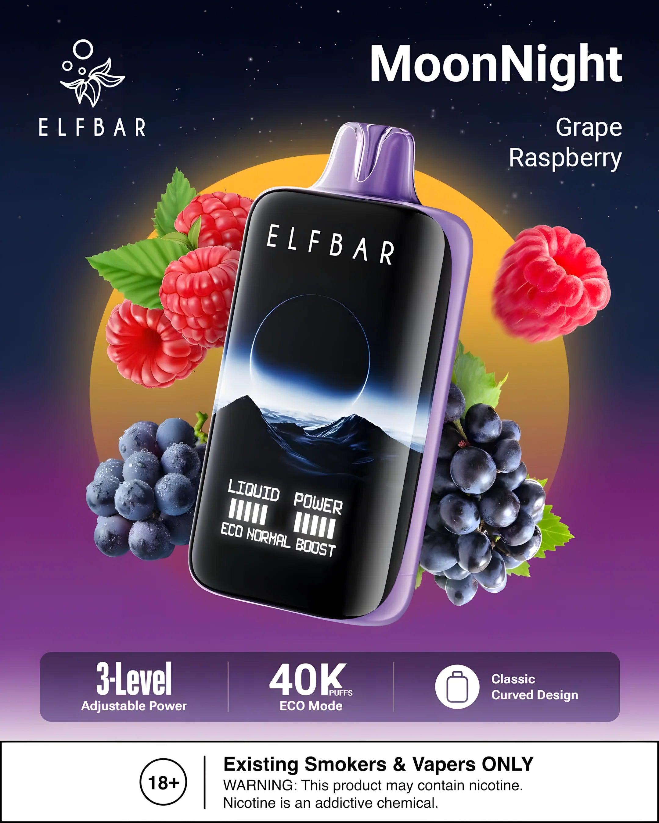 ELF BAR MOON NIGHT 40000 Grape Raspberry 5% – termékkép