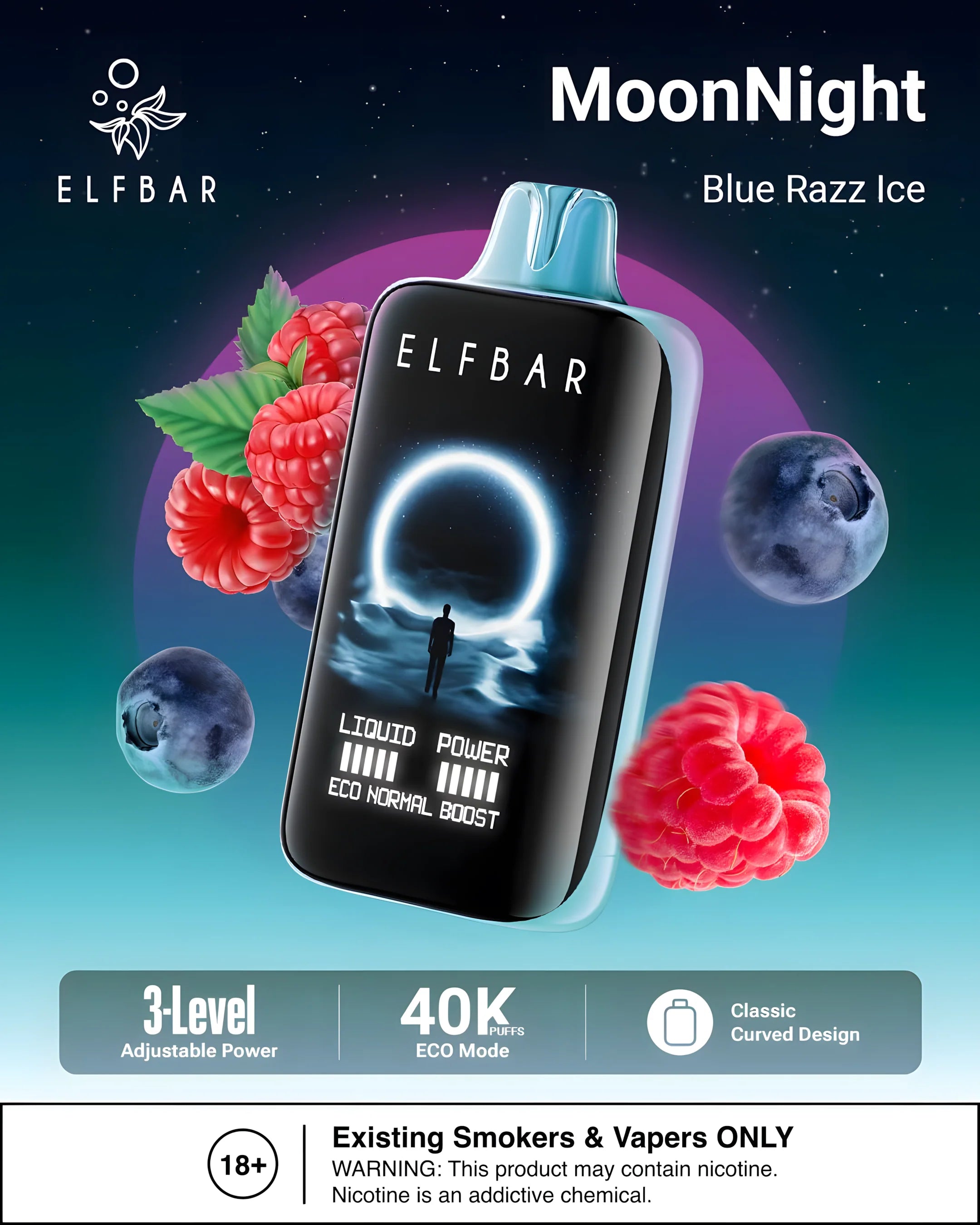 ELF BAR MOON NIGHT 40000 Blue Razz Ice 5% – termékkép