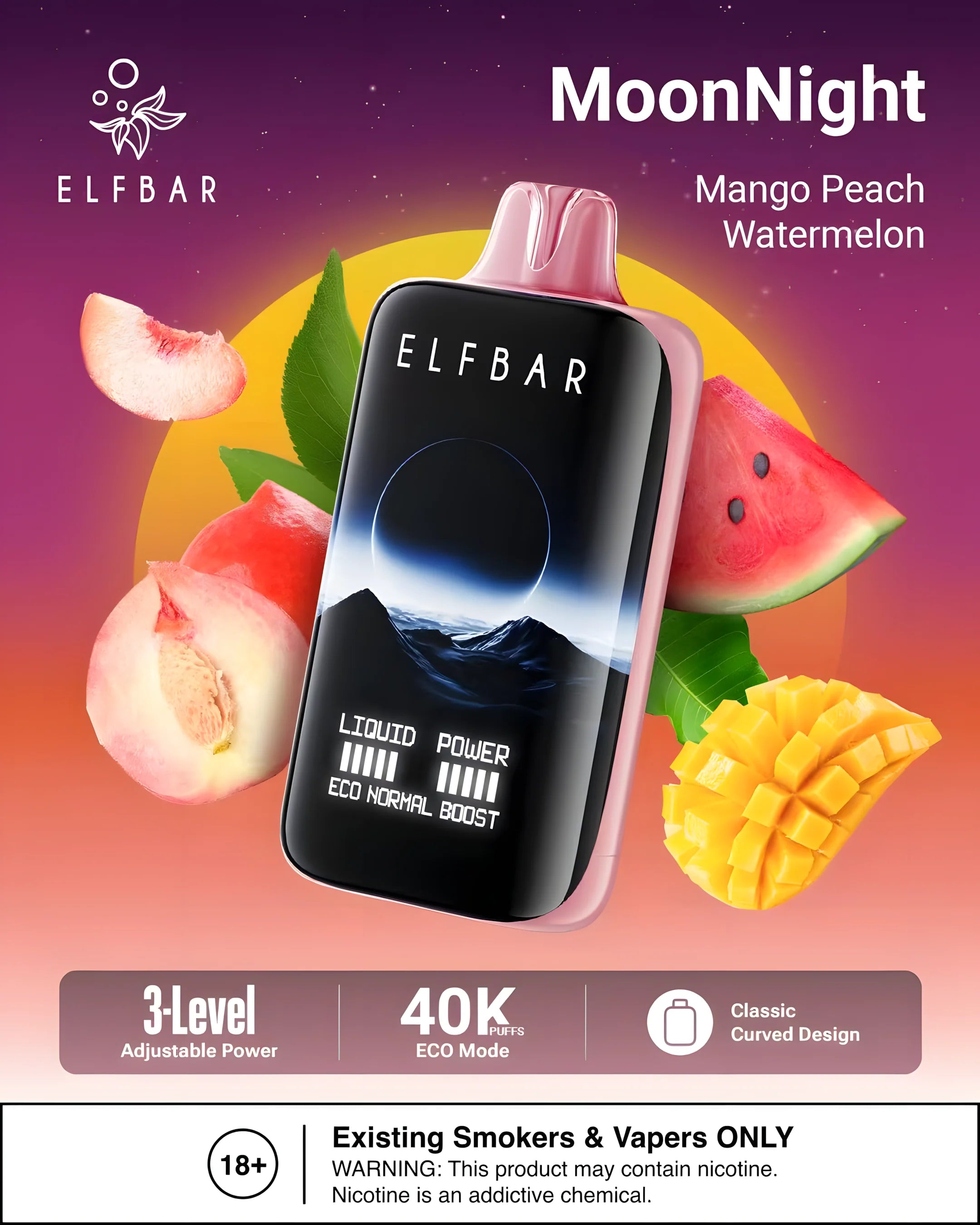 ELF BAR MOON NIGHT 40000 Mango Peach Watermelon 5% – termékkép